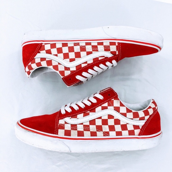 Vans Old Skool Sk8 Low Suede Checkerboard Skate Shoes White Red Mens Sz 10.5 - Picture 5 of 15